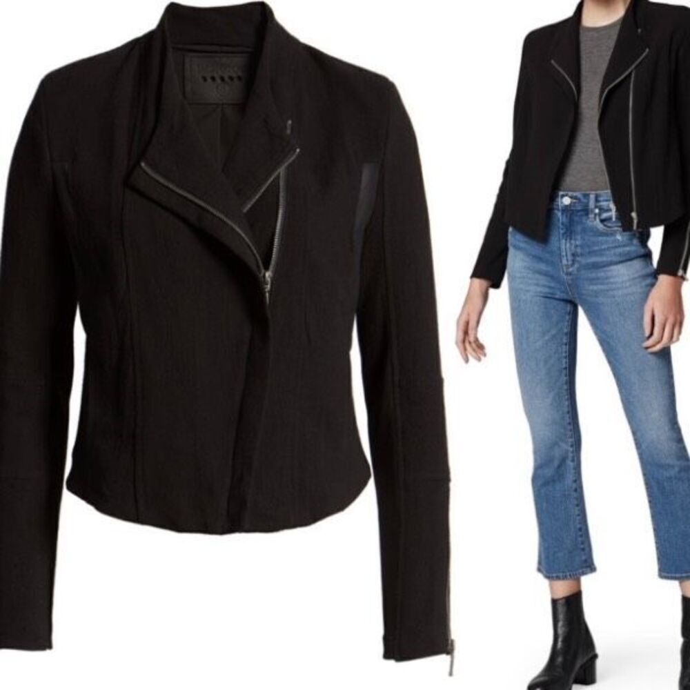 Blank NYC Women's‎ Mesh Panels Shoulder Pads Moto Wrist Zips Jacket Black Large